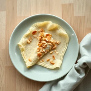 Crepe a la creme d amandes et amandes effilees