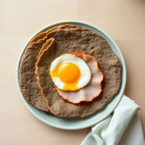 Galette de ble noir avec un oeuf au plat et une tranche de jambon
