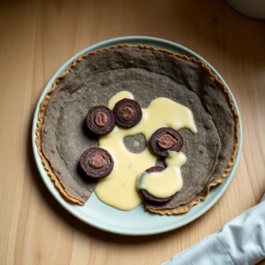 Galette a l andouille de Guemene nappee de sauce moutarde