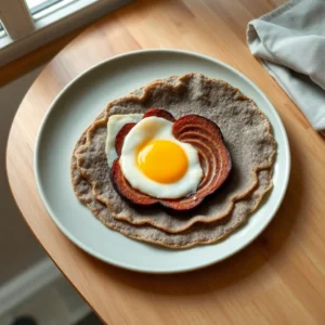 Galette a l andouille de Guemene, oeuf et emmental
