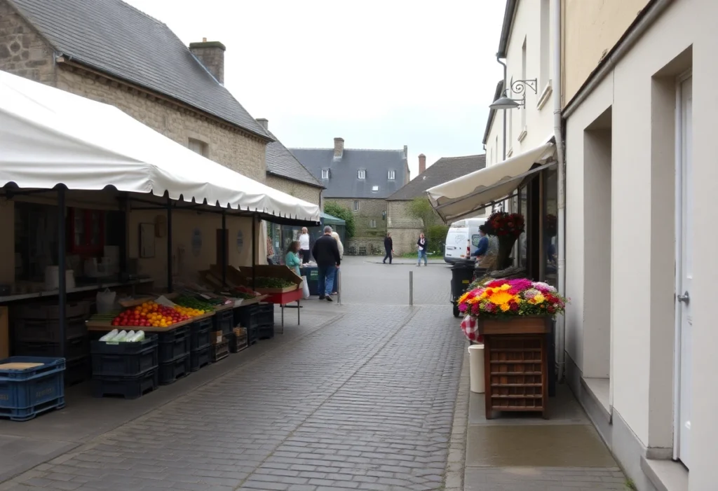 Le marche de Belz, etals sous toile blanche