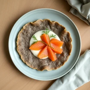 Galette au saumon fume et fondue de poireaux