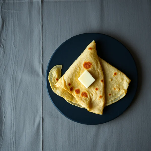 Crepe de froment au beurre sale, pliee en triangle