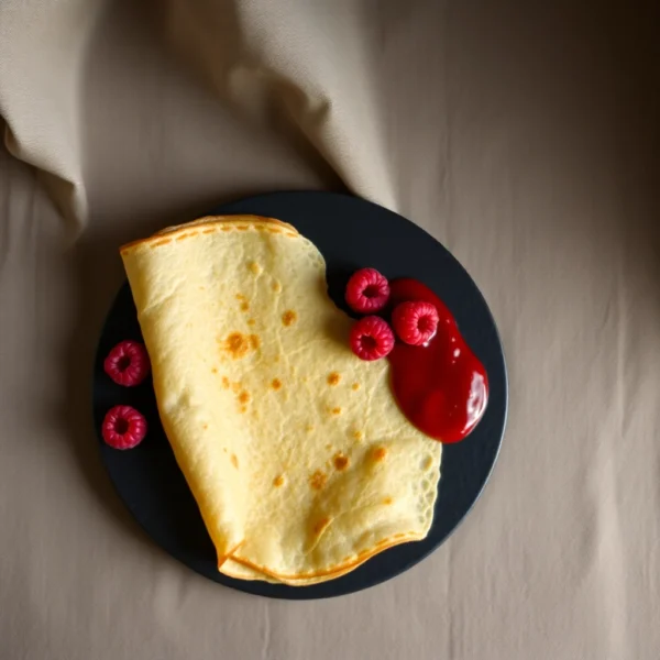 Crepe de froment au coulis de framboise maison