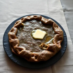 Galette de ble noir au beurre sale, sur une ardoise
