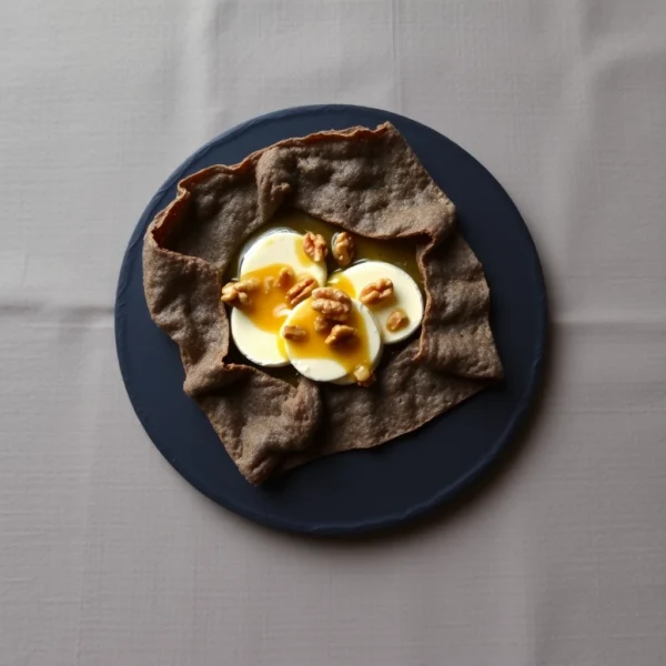 Galette de ble noir au chevre chaud et au miel