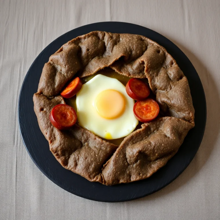 Galette complete a l andouille de Guemene, oeuf et emmental