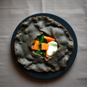 Galette de ble noir au saumon fume et aux epinards
