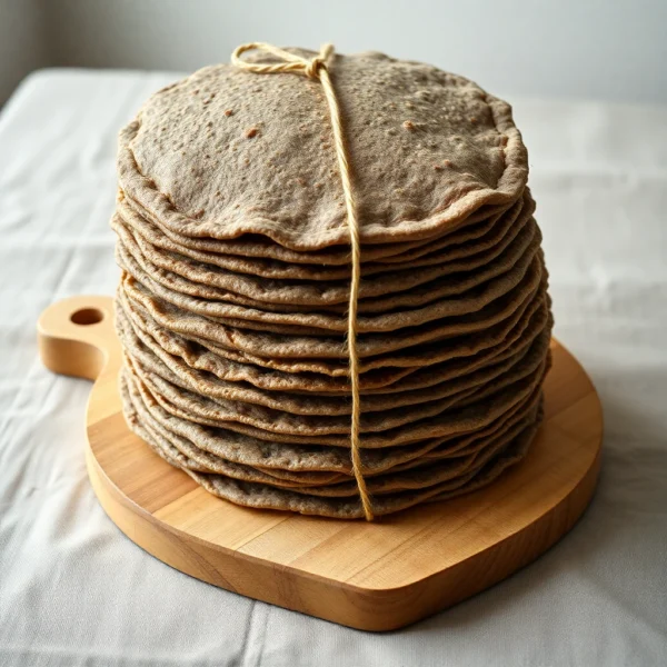 Douze galettes de ble noir nature, ficelees